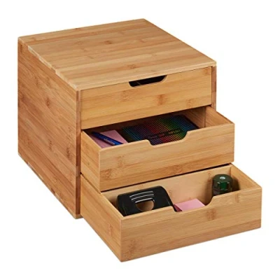 Immagine di relaxdays Schreibtisch Bambus 3 Fächer Portaoggetti da Scrivania, 26x30x31 cm, Cassettiera con Tiretti, Organizer per Ufficio &amp; Studio, Naturale, bambù, 1 pz