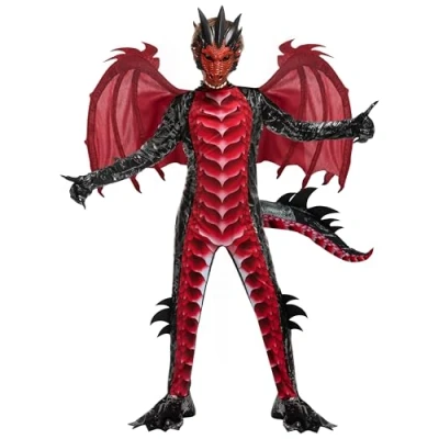 Immagine di Spooktacular Creations Suit di draghi nera e rosso per bambini (medio (8 10 anni))