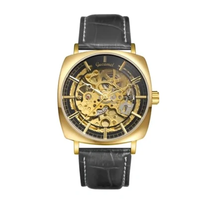 Immagine di JewelryWe Orologio da Polso Uomo Meccanico: Classico Gotico Cinturino in Pelle Idee Regalo per lui Quadrante Trasparente