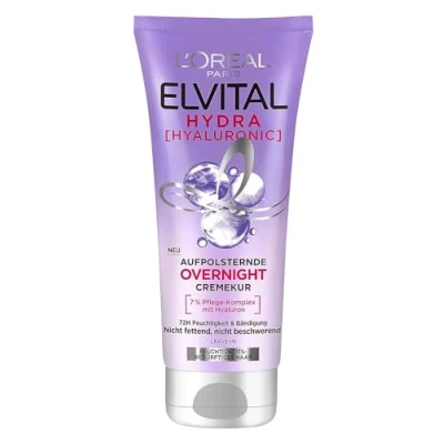Immagine di L&#039;Oréal Paris Elvital Overnight Crema per 72H Umidificazione &amp; Binding, Hydra Hyaluronic, 200 ml