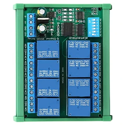Immagine di relè DC 12V, scheda di espansione PLC RS485 a 8 canali per controllo remoto protocollo Modbus RTU(R4D8A08 R with DIN rail box)