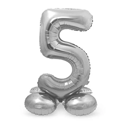 Immagine di Folat 64715 palloncino di alluminio con Base Numero Figura 5 Argento 86 cm decorazione elio per compleanno, anniversario