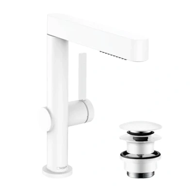 Immagine di hansgrohe Finoris Miscelatore monocomando lavabo 230 con doccetta estraibile, 2jet e push open, bianco opaco, 76063700