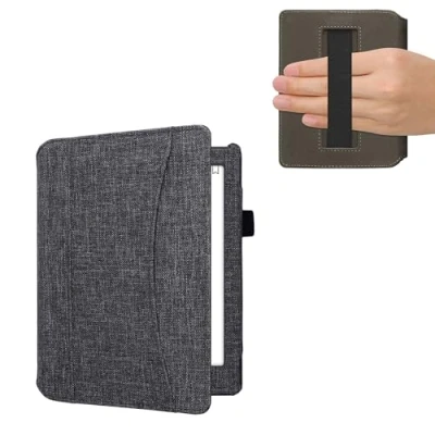 Immagine di kwmobile Flip Cover Compatibile con Kobo Aura H2O Edition 2 Full Case Anti graffio Porta Carte Fascia Prensile Tessuto Blu Scuro