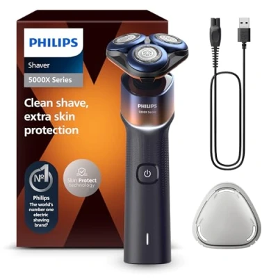 Immagine di Philips Shaver 5000X Series Rasoio elettrico Wet and Dry tecnologia Skin Protect, testina flessibile a 360, 1 ora di ricarica/ricarica rapida 5 minuti, cappuccio P, Arancione, modello X5012/00