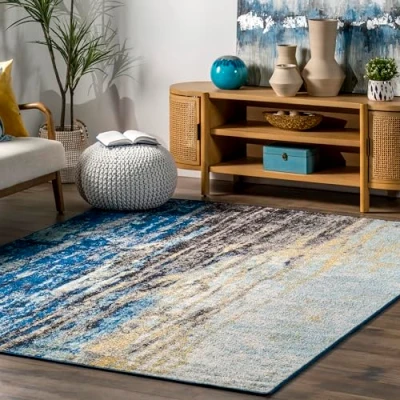 Immagine di nuLOOM Katharina Abstract Motif Tappeto Moderno, Astratto, Vintage, Blu, 152 x 226 cm, Sintetico, cm