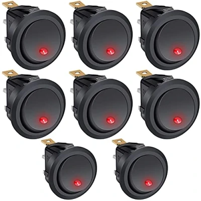 Immagine di Taiss 8 pezzi Interruttore a bilanciere rotondo 2 Posizioni 12V 20A SPST ON/OFF 3 Pin Mini Levetta,con Punti Rossa Luce LED,per Auto,Barca,Elettrodomestici KCD2 102N R
