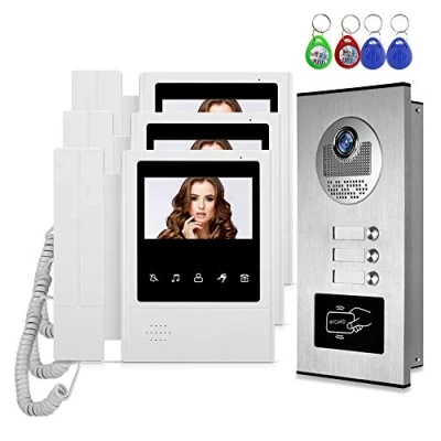 Immagine di HFeng Kit videocitofonico 4.3 &quot;a colori Videocitofono con telecamera di accesso RFID + 3 monitor da interno per appartamenti/casa