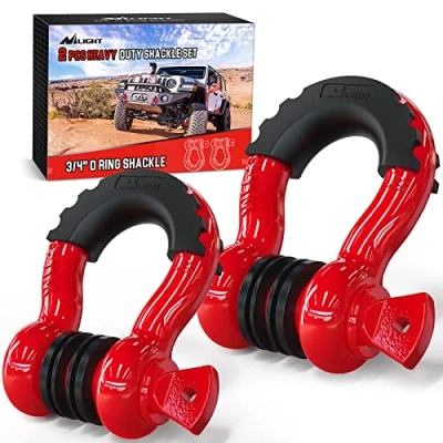 Immagine di Nilight Confezione da 2 anelli a D 3/4&quot;, capacità di 4,75 tonnellate (1000 libbre) con perno 7/8&quot;, resistente grillo recupero fuoristrada, isolatori e kit rondelle, per veicoli Jeep