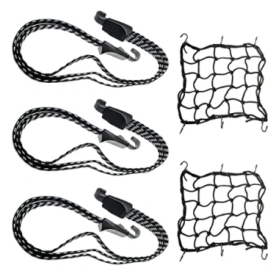 Immagine di Corda Elastica,Elastico Portapacchi Bicicletta,Cinghia Elastica Moto,2 Pezzi Rete Elastica+3 Corde Elastiche Con Gancio per Portapacchi,Portabagagli,Moto