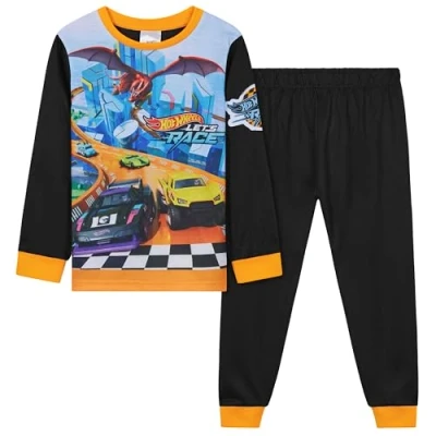 Immagine di Hot Wheels Pigiama Lungo Ragazzo, 2 Pzs, Comodo Pigiami Bambini Regalo Bambino((Nero/Multicolore, 3 4 Anni)