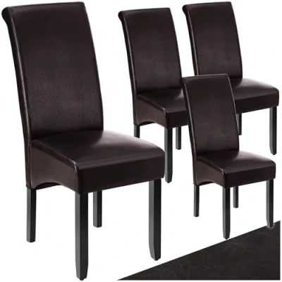 Immagine di TecTake® Set 4 Sedie Sala da Pranzo Ergonomiche, Moderne con Gambe in Legno Massiccio, Comode per Ideali Soggiorno e Cucina, Design Elegante Marrone