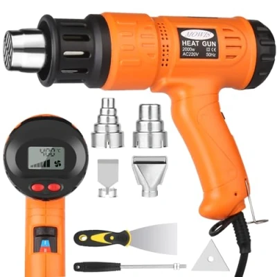 Immagine di 2000W Pistola ad Aria Calda MOWIS Professionale Termica con LCD Display 600C Temperatura Regolabile, Per restringere il PVC, accendere carbone, rimuovere la vernice, Arancione