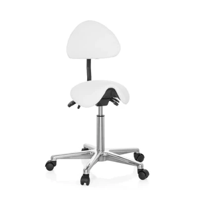 Immagine di HJH Office 608900 Sgabello a sella TOP WORK 20 in similpelle bianco, inclinabile, regolabile altezza