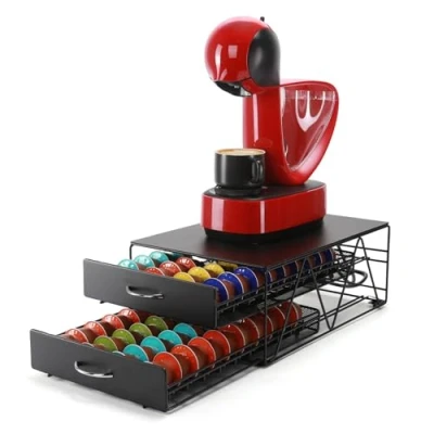 Immagine di SYSYLY Porta Capsule Dolce Gusto, Cialde Caffè con 2 Cassetti in metallo, Contenitore per di Caffè, 80 Capsule.