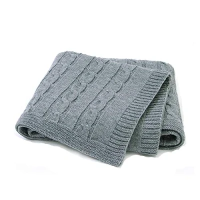 Immagine di Coperta Bimbo in Maglia per bambino, Odot Soffice Dormire di Unisex Neonato Attività all&#039;aperto Morbida Swaddle Perfetta Culla, Carrozzina, Lettino (Grigio,100 x 80 cm)