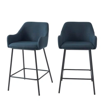 Immagine di BAÏTA Set di 2 sgabelli da bar NILS in tessuto blu e gambe metallo nero