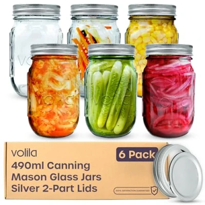 Immagine di volila Barattoli Vetro con Coperchio 2 parti, Confezione da 6 Conserve (490ml) Vasetti per Yogurt, Crauti, Sottaceti, Kimchi e Altro Ancora