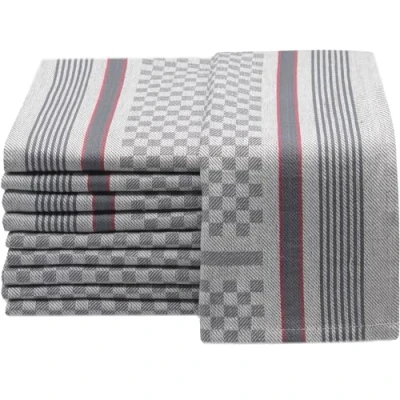 Immagine di ZOLLNER Set di 10 Strofinacci, 45x90 cm, Cotone, a Quadri bianch e Antracite