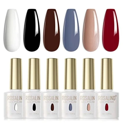 Immagine di ROSALIND Smalto Semipermanente Bianco Nero Nude Grigio Rosso Marrone 6 Pcs Smalti Semipermanenti UV LED Per Unghie Soak Off Gel Polish