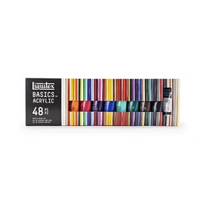 Immagine di Liquitex 3699395 Basics Pittura acrilica, Pigmenti per artisti monopigmentati, Resistente alla luce, durevole nel tempo, Finitura satinata, Set di colori 48 Tubetti da 22 ml