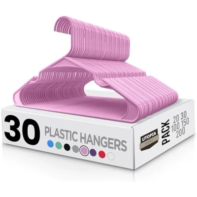 Immagine di Utopia Home (30 pezzi) grucce robuste in plastica (42 cm) Durevole, sottile e feltro di alta qualità per l&#039; armadio Ideato t shirt, abiti, camicette, pantaloni, giacca (Rosa)
