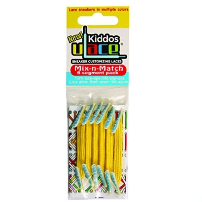 Immagine di U Lace Kiddos Lacci per le scarpe elastici bambini da 3 a 7 anni. Attenzione: ne servono almeno 2 bustine un paio di scarpe.Contate gli occhielli., Giallo (YELLOW Jaune), Taglia unica