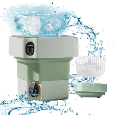 Immagine di lavatrice portatile 12L, Mini pieghevole con centrifuga,Lavatrice ad ultrasuoni mobile,per biancheria intima, calze e piccoli oggetti Campeggio Viaggi (Verde)