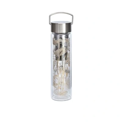 Immagine di Eigenart FLOWTEA Tropic Summer 50021 Borraccia a doppia parete in vetro borosilicato con coperchio acciaio inox, custodia neoprene e colino, senza BPA, 400 ml