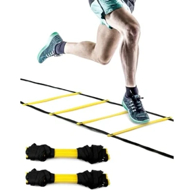 Immagine di QWORK® Set di 2 Scaletta Agilità con Custodia 6 Metri 12 Pioli per Allenamento Calcio/Hockey/Basket