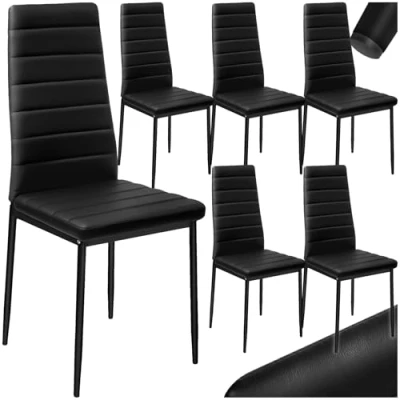 Immagine di TecTake® Set 6 Sedie Sala da Pranzo, Cucina in Similpelle, Gambe Acciaio, Pranzo Moderne dal Design Elegante, Antiscivolo Nero