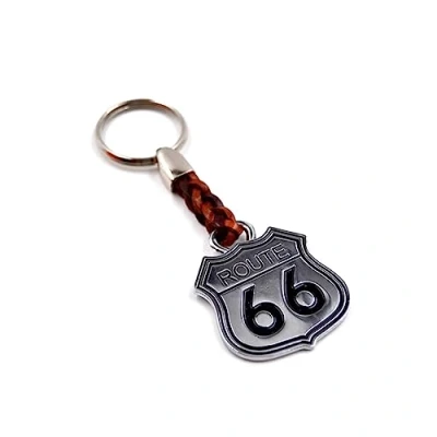 Immagine di ClaroSchmuck portachiavi in metallo, spessore 2 mm, cinturino ecopelle, lunghezza totale circa 9 11 cm, Route 66, Taglia unica