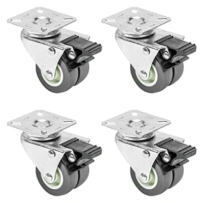 Immagine di HMF 6720 Ruote doppie con freno, in poliuretano, 4 pezzi, 50 mm, fino a 400 kg, colore: grigio
