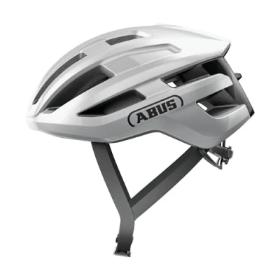 Immagine di Abus, casco per bici da corsa ABUS PowerDome, leggero con sistema di ventilazione intelligente e profilo aerodinamico, Made in Italy, uomo donna, argento, taglia L