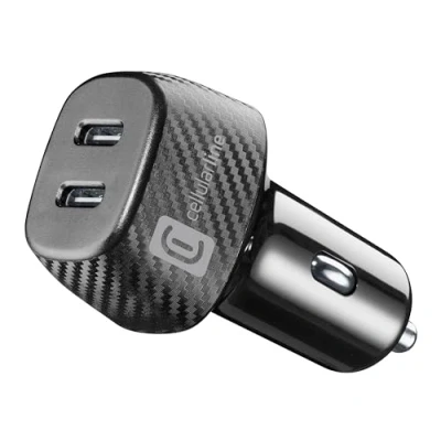 Immagine di Cellularline Caricabatterie da Auto per Accendisigari 12/24V con 2 Prese USB C e 40 Watt di Potenza in Ricarica Rapida iPhone, Samsung, Huawei And Other Smartphones Tablets Nero