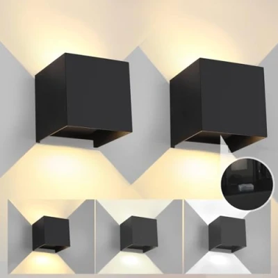 Immagine di Mille Lucciole 2 Pezzi Applique da Parete Esterno/Interno,Luci per Esterno a Regolabile 3 Colori LED Cubo IP65 Impermeabile,Applique Quadrata Angolo del Fascio 6W Nero