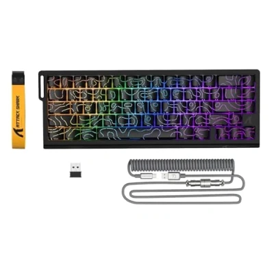 Immagine di ATTACK SHARK X68PRO HE Tastiera da Gioco Wireless con Attivazione Rapida, Precisione RT 0,01 mm, Interruttore Magnetico, 8KHz, Attuazione Regolabile, Snap Tap, RGB, C01 Cavo Spirale Nero