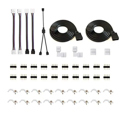 Immagine di RUNCCI YUN Connettore Striscia LED 4pin, Con 4 pin Cavo Splitter, Prolunga LED, Angolare, per 5050 3528 RGB Kit