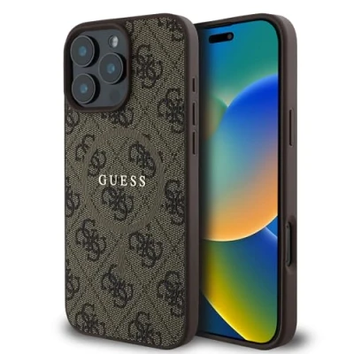 Immagine di CG MOBILE Guess Magsafe PU 4G Custodia rigida con logo classico per iPhone 16 Pro Marrone