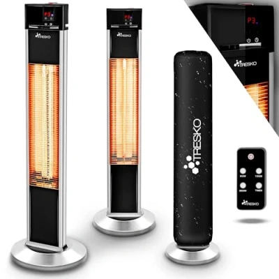Immagine di TRESKO Stufa a infrarossi 2000W Torre con Telecomando Riscaldatore elettrico 3 Livelli di Calore elettrica da Terrazzo per Fuori e Dentro