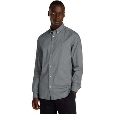Immagine di Tommy Hilfiger Uomo Camicia Slim Fit Colletto a Punta, Multicolore (Carbon Navy/Ecru), M