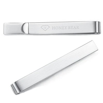 Immagine di HONEY BEAR Fermacravatta per Uomo dimensione normale acciaio regalo di nozze business,5.4cm (Argento spazzolato)