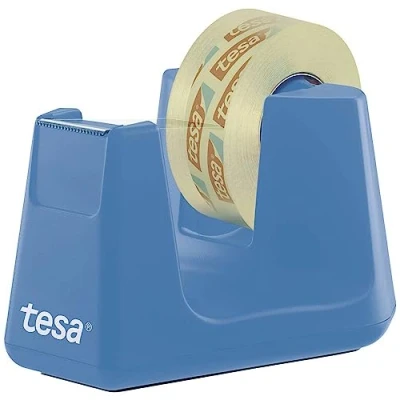 Immagine di 4X Nastro Adesivo tesafilm® Trasparente, 33m x 19mm + tesa® Dispenser da scrivania SMART, Ciano