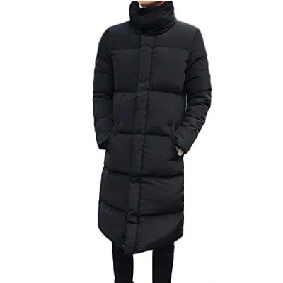 Immagine di Yonglan Uomo Inverno Lungo Piumino Stand Collare Addensare Caldo Trapuntata Cappotto Giù Giacca Plus Size Nero XL