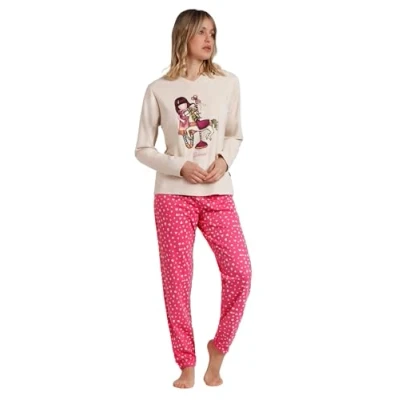 Immagine di Gorjuss Pigiama Donna Santoro Invernale in Caldo Cotone Art. 62384 (IT, Testo, XL, Regular, Beige)