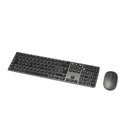 Immagine di Amazon Basics mouse wireless ricaricabili, tastiera full size ultrasottile e silenziosa con tastierino numerico, Nero