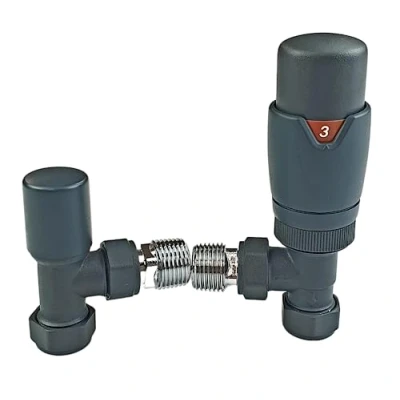 Immagine di Greenedhouse Oslo Valvola termostatica ad angolo TRV, per termosifone e portasciugamani, 1/2&quot;, 15 mm, colore: antracite