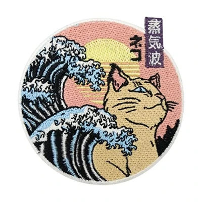 Immagine di Finally Home Toppa termoadesiva da applicare con il sole, le onde e i gatti, toppe asiatiche, d&#039;acqua, sole del Giappone