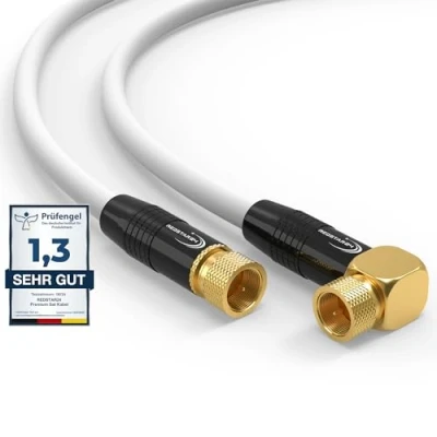 Immagine di RedStar24 cavo antenna satellitare, 1,5 m, digitale, HDTV, 5 prese, 135 dB, 2 connettori F, 1 coassiale ad angolo di 90, classe A+ Ultra HD 4K 3D UHD coassiale, router modem