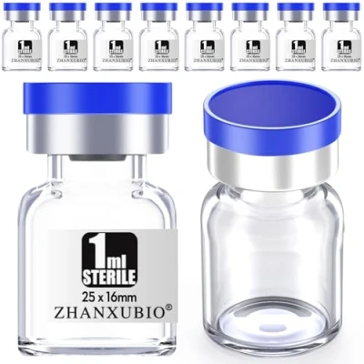 Immagine di ZHANXUBIO Flaconi vuote sterili con porta di iniezione autoguarigione e tappo in plastica alluminio, confezione sterile (1 ml trasparente 10 pezzi)